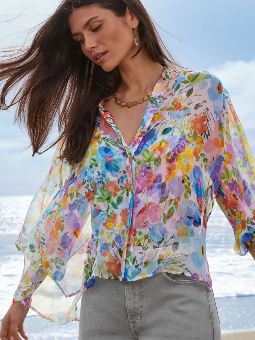 Johnny Was Jade Hunni 100% Silk Blouse